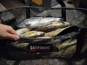 Lakewood Products Treasure Chest! Move those fish from the live well to your cooler with ease! Mesh allows air/water circulation. Made in the USA. Available in 2 different sizes to fit your needs: Small – Perfect for Crappie, Blue Gill, and smaller fish. Large – Perfect for Bass, Walleye, and larger sized fish.