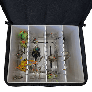 Lakewood Spinnerbait Deposit Box Mini. Perfect smaller storage for your spinnerbaits, buzzbaits, and more. Designed to fit in the compartments of your boat. Hanging storage allows spinnerbaits and buzzbaits to hang down without putting any added tension on the bait frame. Mesh Bottom to allow air flow for drying and to keep baits from rusting. Made in the USA.