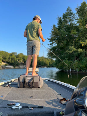 Two sizes available and redesigned interior! The Ultimate Swimbait Tackle Storage! Keep those expensive baits protected! Separate compartments to hang swim baits with individual rods and clips. Front pockets for tools and zippered side pockets for storage.