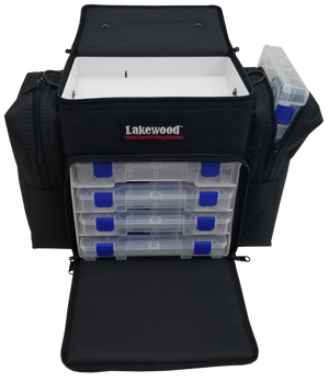 Lakewood Mini Magnum Tackle go-anywhere case for all types of fishing and for all seasons! Perfect for all species - walleye, bass, musky, salmon, and more! Holds four 3600 style boxes (NOT INCLUDED) Optional Backpack Straps (NOT INCLUDED) Optional Zippered side pockets (NOT INCLUDED). Made in the USA. Lifetime Warranty.