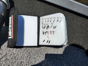 Lakewood Products Lure Storage. Convenient sized and heavy foam securely holds and helps you organize and keep your ice fishing lures, jigs, stinger hooks, treble hooks, and more protected! Folds compactly like a wallet and closes with a Velcro® tab. Clear pocket on spine for labeling. Made in USA.