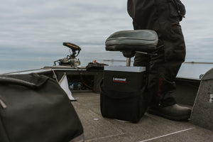 Lakewood Tackle Storage Solution for Musky/Pike goes right over your boat pedestal! Perfect for holding those larger bass swimbaits too! Easy/quick/convenient bait access. Made in the USA. Lifetime Warranty.