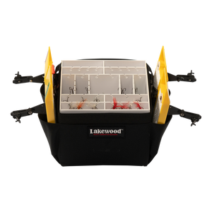 Lakewood Tackle Storage Solution for Walleye/Bass goes right over your boat pedestal! 6 storage pockets on the side hold planer boards or plastics Holds more than 3 dozen lures. Easy/quick/convenient bait access. Made in the USA. Lifetime Warranty.