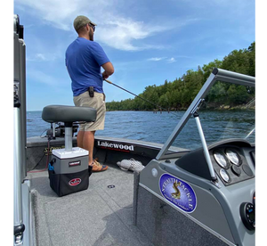 Lakewood Tackle Storage Solution for Musky/Pike goes right over your boat pedestal! Perfect for holding those larger bass swimbaits too! Easy/quick/convenient bait access. Made in the USA. Lifetime Warranty.