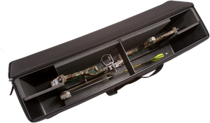 Lakewood Bow Cases offer convenient top-loading, drop-in design. Rectangular shape allows for lots of gear storage. Zippers come together to accommodate a lock D-rings for tie down or additional locking points. Lighter than most double bow cases. Made in the USA. Lifetime Warranty.