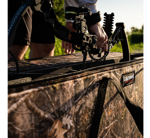 Lakewood Bow Cases offer convenient top-loading, drop-in design. Rectangular shape allows for lots of gear storage. Zippers come together to accommodate a lock D-rings for tie down or additional locking points. Lighter than most double bow cases. Made in the USA. Lifetime Warranty.