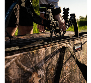 Lakewood Bow Cases offer convenient top-loading, drop-in design. Rectangular shape allows for lots of gear storage. Zippers come together to accommodate a lock D-rings for tie down or additional locking points. Lighter than most double bow cases. Made in the USA. Lifetime Warranty.