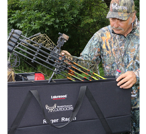 Lakewood Bow Cases offer convenient top-loading, drop-in design. Rectangular shape allows for lots of gear storage. Zippers come together to accommodate a lock D-rings for tie down or additional locking points. Lighter than most double bow cases. Made in the USA. Lifetime Warranty.