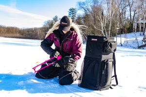 The Ice Pak from Lakewood Products accepts the largest tip-ups and is perfect for Ice Fishing. Gear pockets for tools also act as a third hand for restringing. Holds up to 5 rods on side of case. Can be used as a backpack. Made in the USA. Lifetime Warranty.