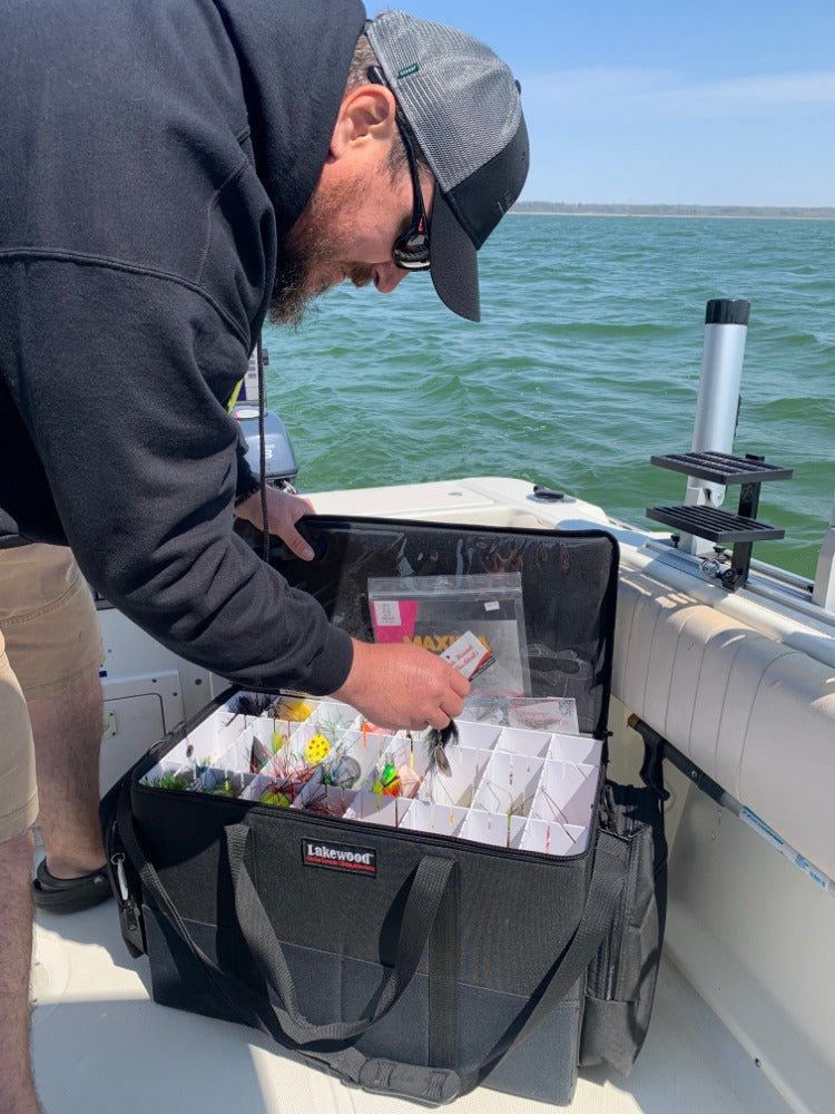 Lakewood Musky Medium Tackle Case for Musky/Pike and those larger baits. Also great for those larger swim baits! Floats when loaded! (when fully zipped) Made in the USA. Lifetime Warranty. Perfect fishing tackle storage solution!