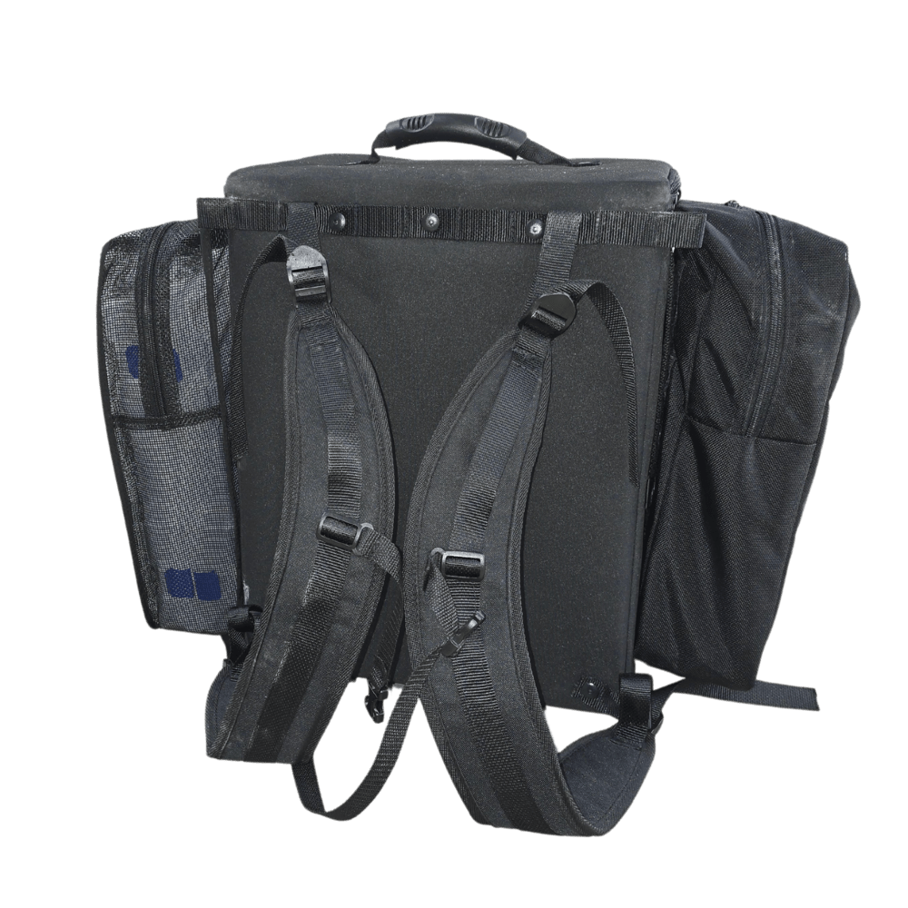 Mini Magnum and Magnum Top Shelf Accessories - shown is a large mesh pocket, a large bllistic pocket, and backpack straps.