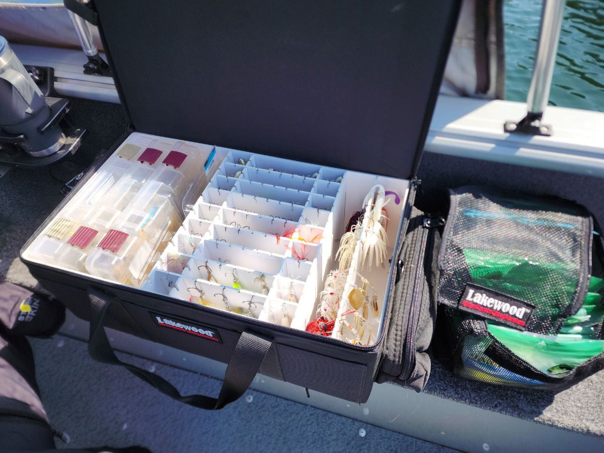 Lakewood Products Tackle Case for Walleye, Bass, Crappie and other species! The ULTIMATE Tackle Box! Removable dividers for hanging lures. Additional hanging storage for swim baits, etc… Storage for plastics and utility boxes. Perfect all around tackle storage solution for boat, shore, or kayak! Made in the USA.