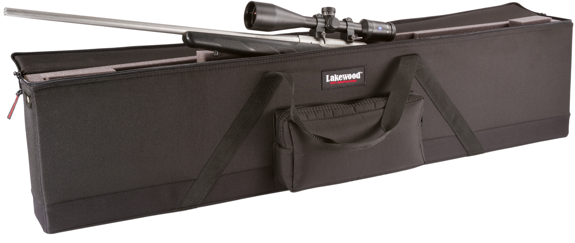 All-in-one complete gun case for your rifle or shotgun! Convenient, top-loading, drop-in design. Extra-thick foam interior keeps gun protected and secure (can be cut to customize fit of gun). TSA Compliant. Made in the USA. Lifetime Warranty.