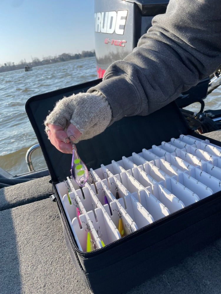 Lakewood Products Tackle Case for Walleye, Bass, Perch, Panfish, Blue Gill, and more! Perfect storage for your smaller fishing lures, spoons, glide baits, shiver minnows, jigging raps, rippin’ raps, and more! Fits in the compartments of your boat! Mesh Bottom to allow air flow for drying. Made in the USA.