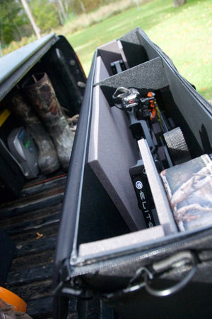 Lakewood Bow Cases offer convenient top-loading, drop-in design. Rectangular shape allows for lots of gear storage. Zippers come together to accommodate a lock D-rings for tie down or additional locking points. Lighter than most double bow cases. Made in the USA. Lifetime Warranty.