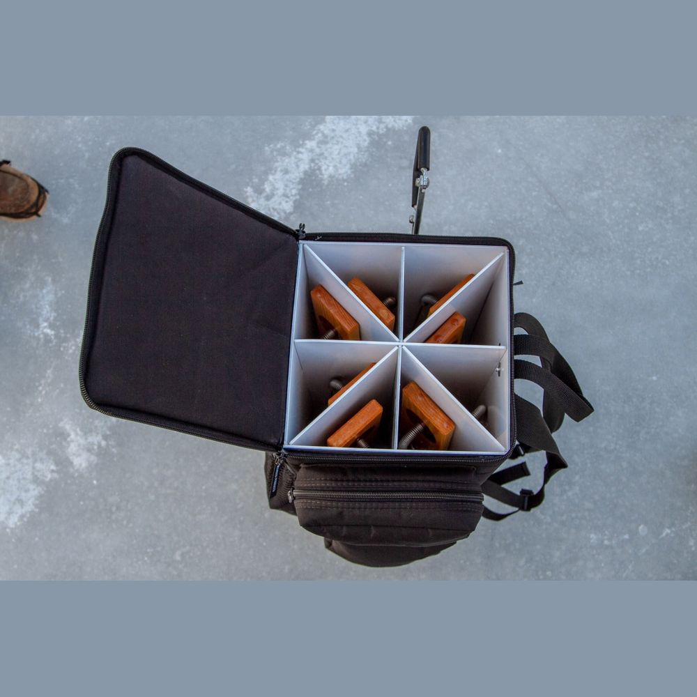 Ice Pak - Ice Fishing Tip Up Storage - open interior view