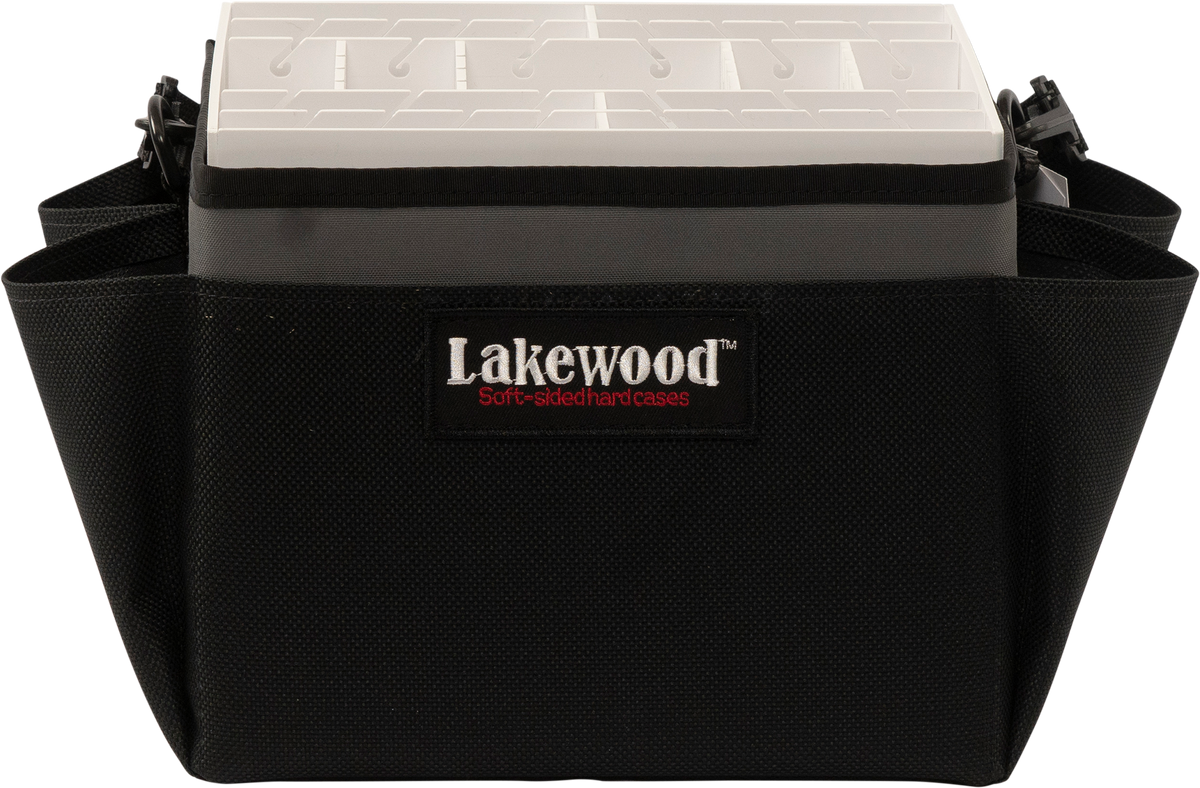 Lakewood Tackle Storage Solution for Walleye/Bass goes right over your boat pedestal! 6 storage pockets on the side hold planer boards or plastics Holds more than 3 dozen lures. Easy/quick/convenient bait access. Made in the USA. Lifetime Warranty.