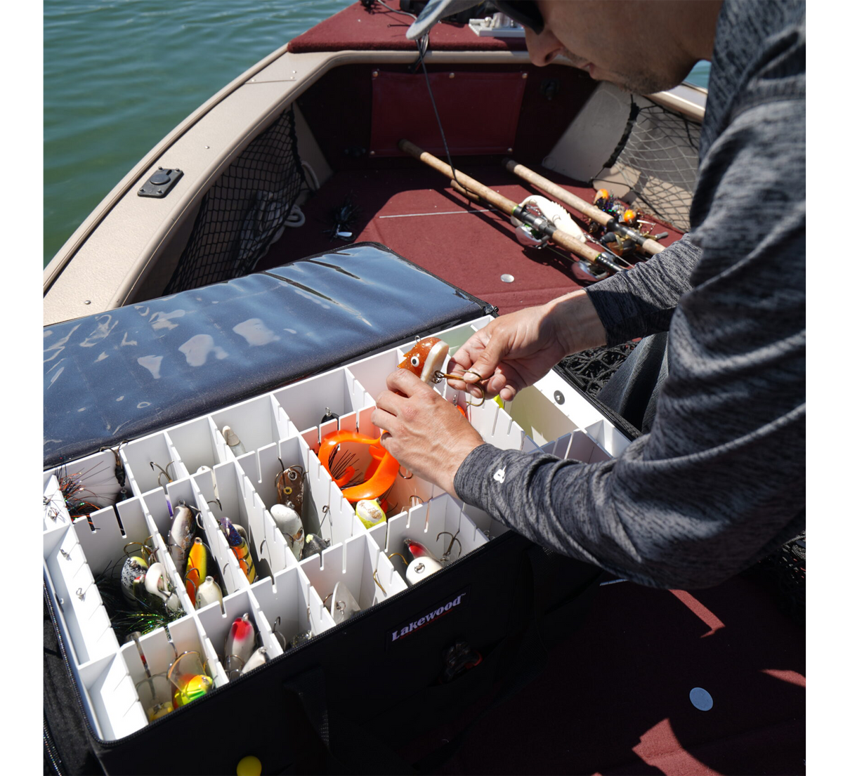 Lakewood Musky Medium Tackle Case for Musky/Pike and those larger baits. Also great for those larger swim baits! Floats when loaded! (when fully zipped) Made in the USA. Lifetime Warranty. Perfect fishing tackle storage solution!