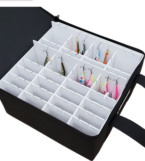 Lakewood Tackle Case for Walleye and Bass. Perfect storage for your rippin' raps, blade baits, shad raps, shiver minnows, jigging raps, spoons, smaller crank baits and more! Floats when loaded! (when fully zipped).Made in the USA. Lifetime Warranty.