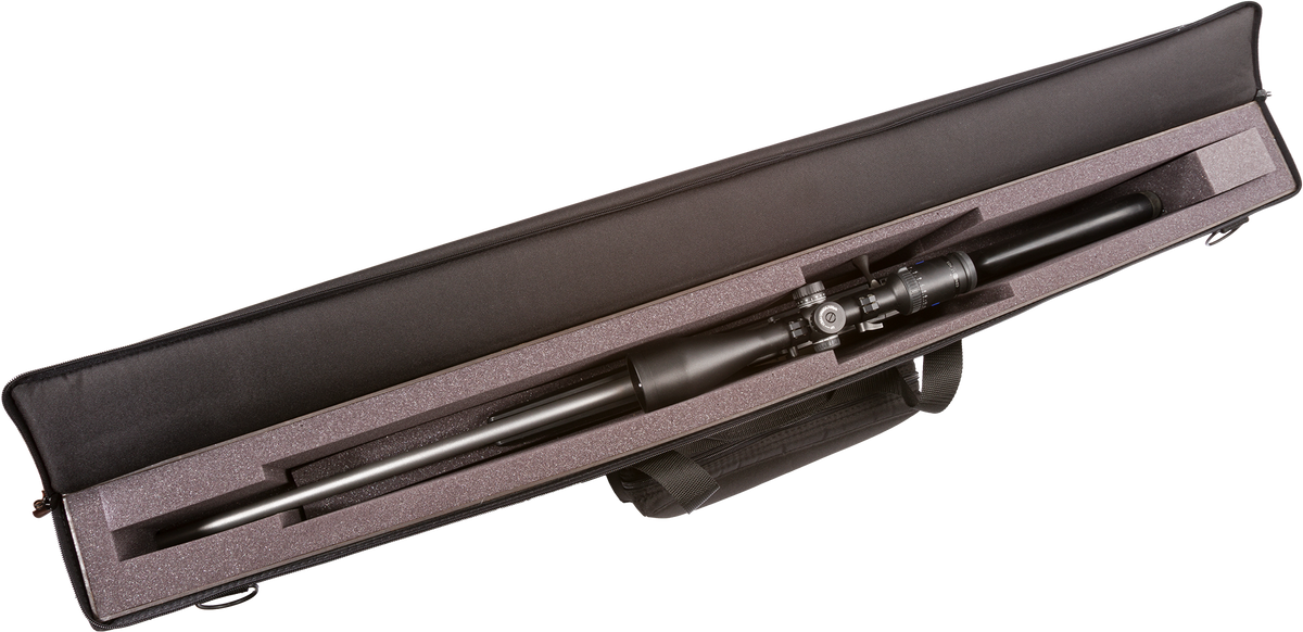 All-in-one complete gun case for your rifle or shotgun! Convenient, top-loading, drop-in design. Extra-thick foam interior keeps gun protected and secure (can be cut to customize fit of gun). TSA Compliant. Molle webbing on front with optional pocket. Made in the USA. Lifetime Warranty.