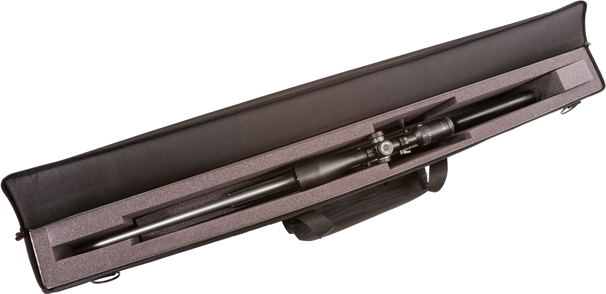 All-in-one complete gun case for your rifle or shotgun! Convenient, top-loading, drop-in design. Extra-thick foam interior keeps gun protected and secure (can be cut to customize fit of gun). TSA Compliant. Molle webbing on front with optional pocket. Made in the USA. Lifetime Warranty.