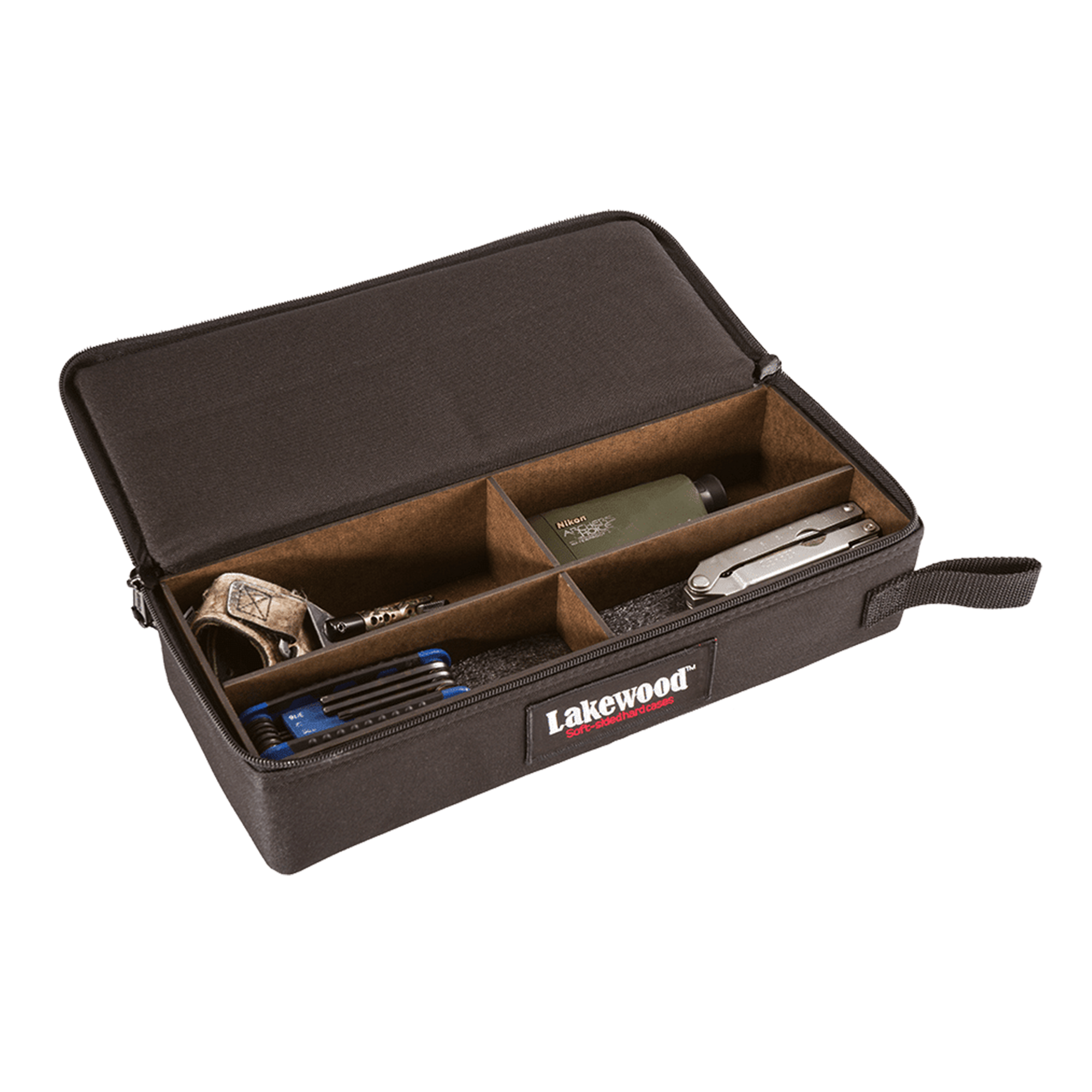 Lakewood Products Archery Accessory Case is designed to fit into the storage compartment of the bow or crossbow cases or can be used separately to hold your broadheads, field tips, wrenches and other bow accessories!