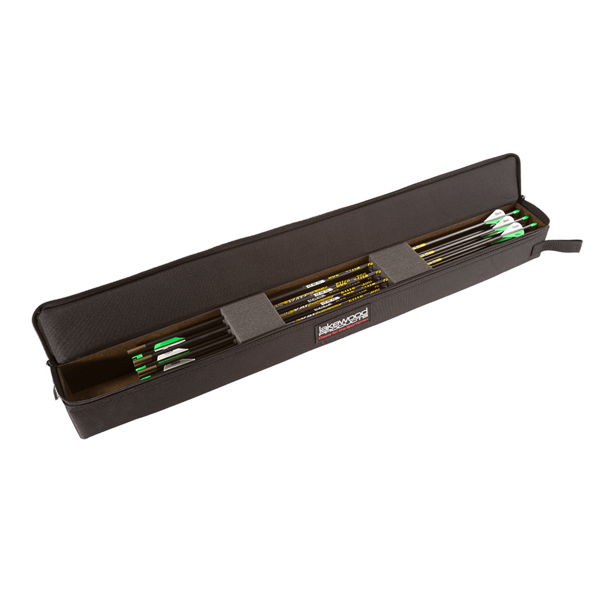 The Lakewood Products Arrow Case is designed to fit into arrow storage compartment of our bow cases or can be used individually to protect your arrows. Holds up to 18 arrows in internal foam compartments. Allows you to leave broadheads attached. Made in the USA. Lifetime Warranty.
