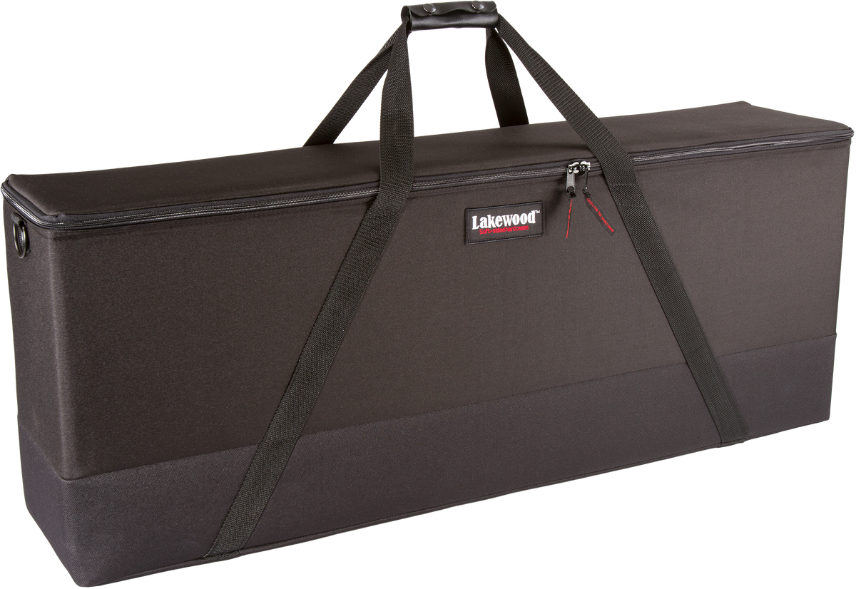 Lakewood Bow Cases offer convenient top-loading, drop-in design. Rectangular shape allows for lots of gear storage. Zippers come together to accommodate a lock D-rings for tie down or additional locking points. Lighter than most double bow cases. Made in the USA. Lifetime Warranty.
