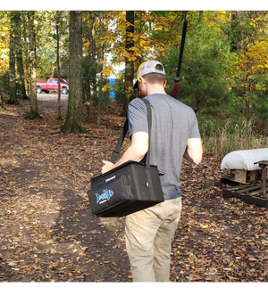 Walking the course for Sporting Clays and the Clay Shooter Case from Lakewood Products has side compartments that hold four boxes of shells each – 200 total shells Center compartment holds 200 empty shells Storage pocket and large exterior pocket for your glasses, gloves, ear protection, tools, etc. It floats (when zipped up) even when full of shells. Adjustable shoulder strap. Made in the USA. Lifetime Warranty.