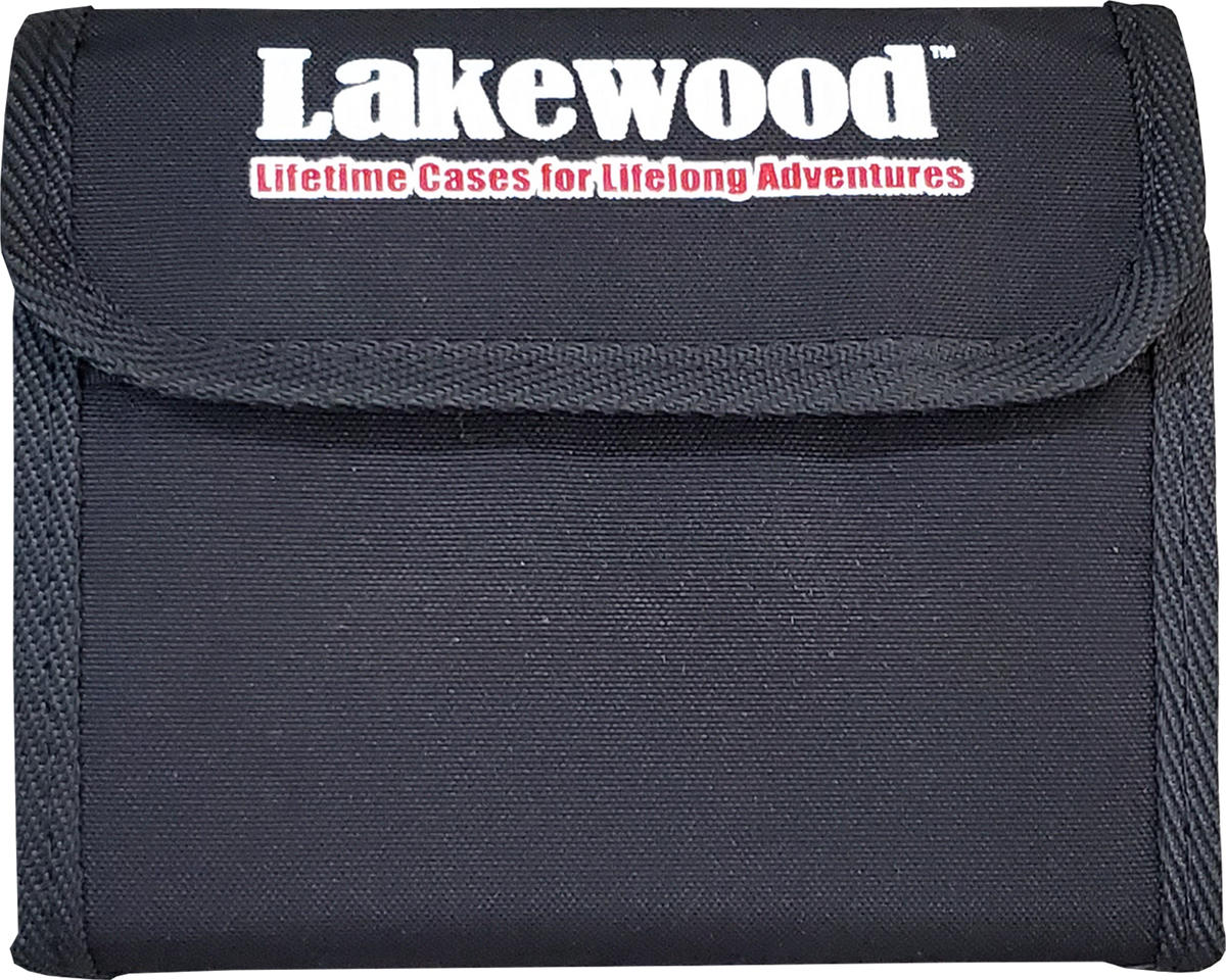 Lakewood Products Lure Storage. Convenient sized and heavy foam securely holds and helps you organize and keep your ice fishing lures, jigs, stinger hooks, treble hooks, and more protected! Folds compactly like a wallet and closes with a Velcro® tab. Clear pocket on spine for labeling. Made in USA.