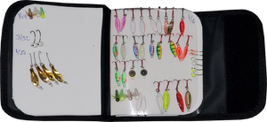 Lakewood Products Lure Storage. Convenient sized and heavy foam securely holds and helps you organize and keep your ice fishing lures, jigs, stinger hooks, treble hooks, and more protected! Folds compactly like a wallet and closes with a Velcro® tab. Clear pocket on spine for labeling. Made in USA.