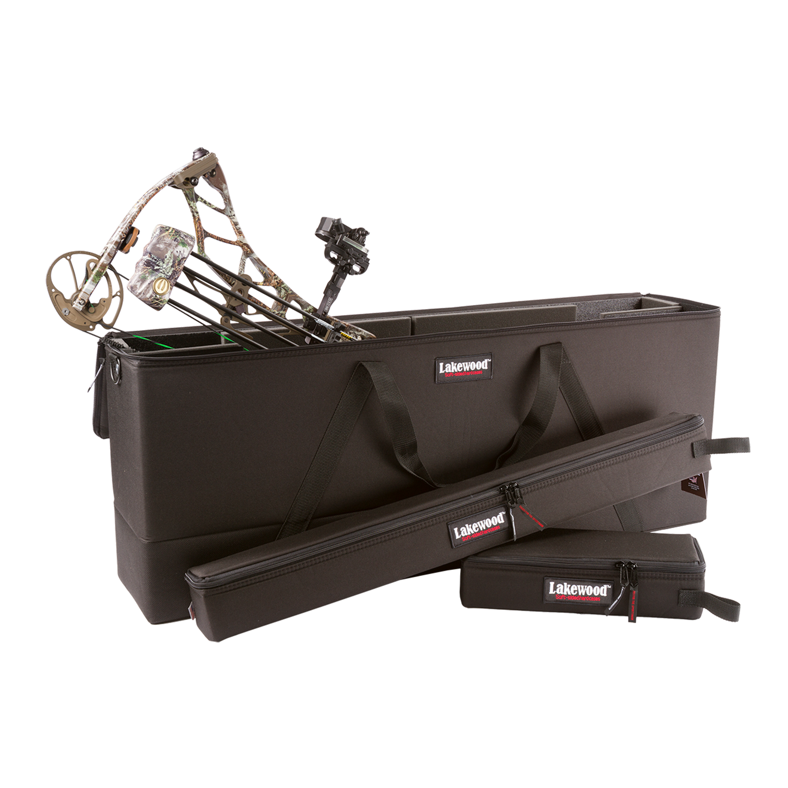 Lakewood Bow Cases offer convenient top-loading, drop-in design. Rectangular shape allows for lots of gear storage. Zippers come together to accommodate a lock D-rings for tie down or additional locking points. Lighter than most double bow cases. Made in the USA. Lifetime Warranty.