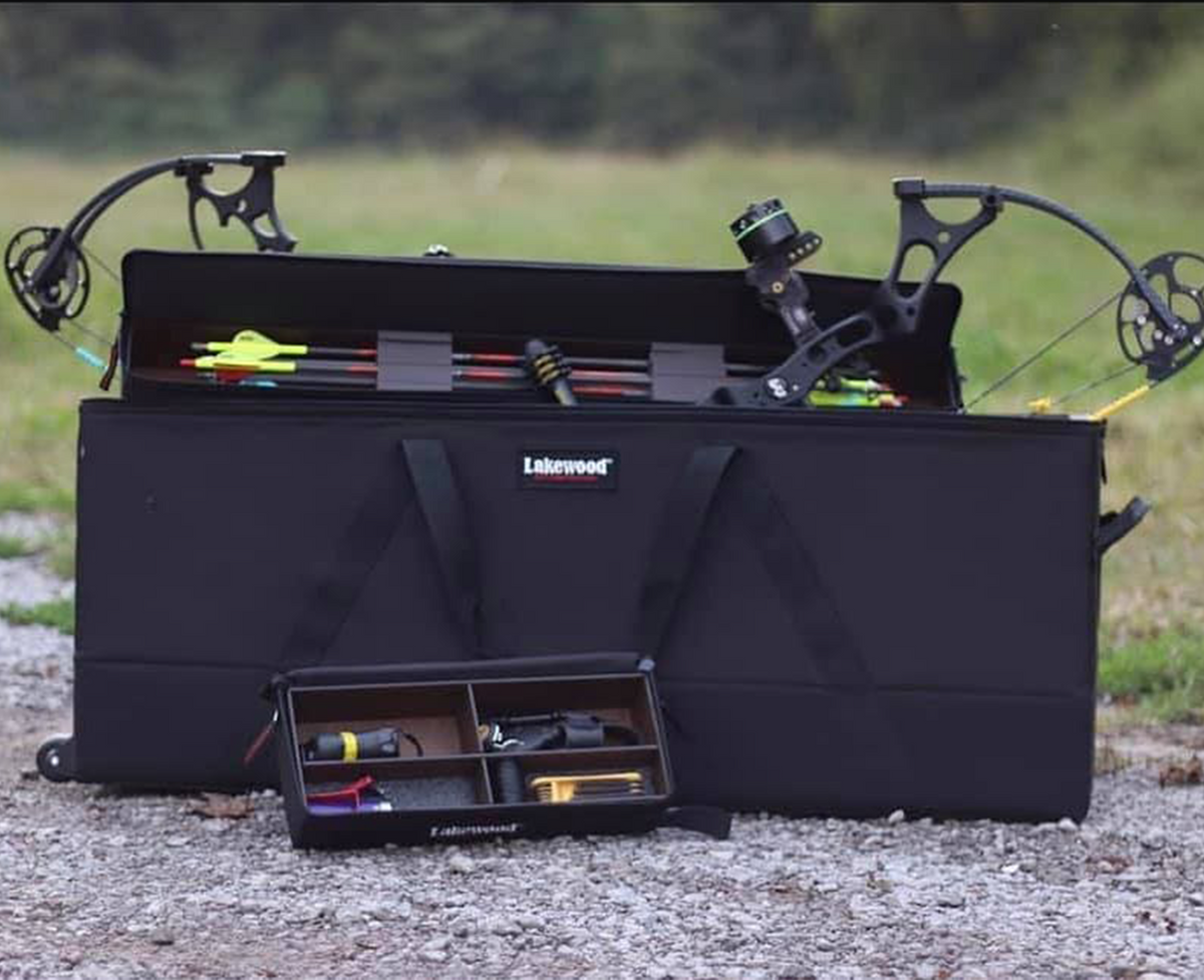 Lakewood Bow Cases offer convenient top-loading, drop-in design. Rectangular shape allows for lots of gear storage. Zippers come together to accommodate a lock D-rings for tie down or additional locking points. Lighter than most double bow cases. Made in the USA. Lifetime Warranty.